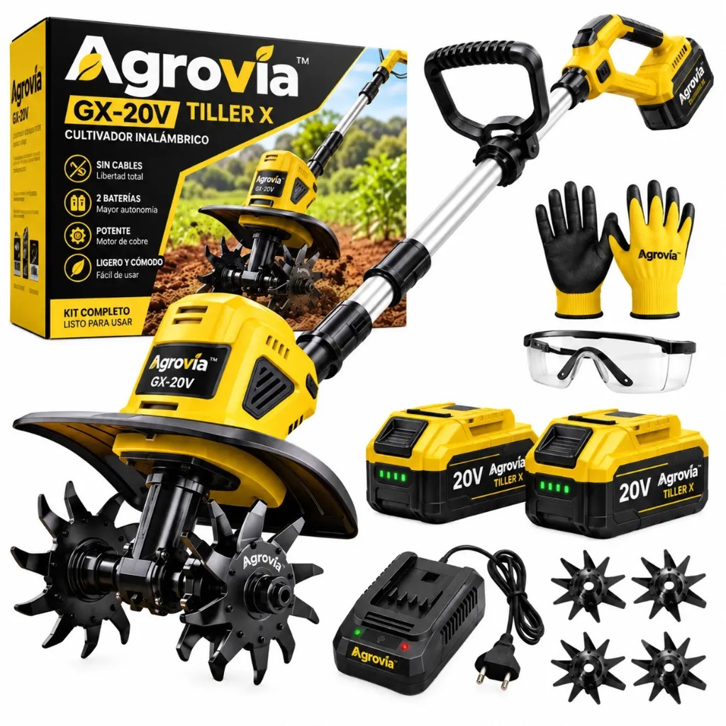 Kit completo Agrovia: motozappa, batterie, caricabatterie, lame e accessori