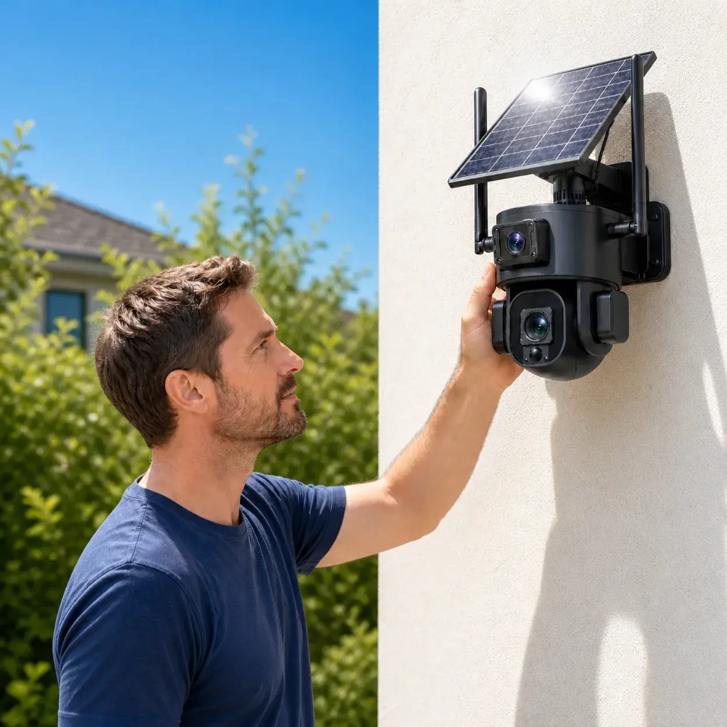 GlowCam IP65 solar camera working in the rain with 2K HD night view