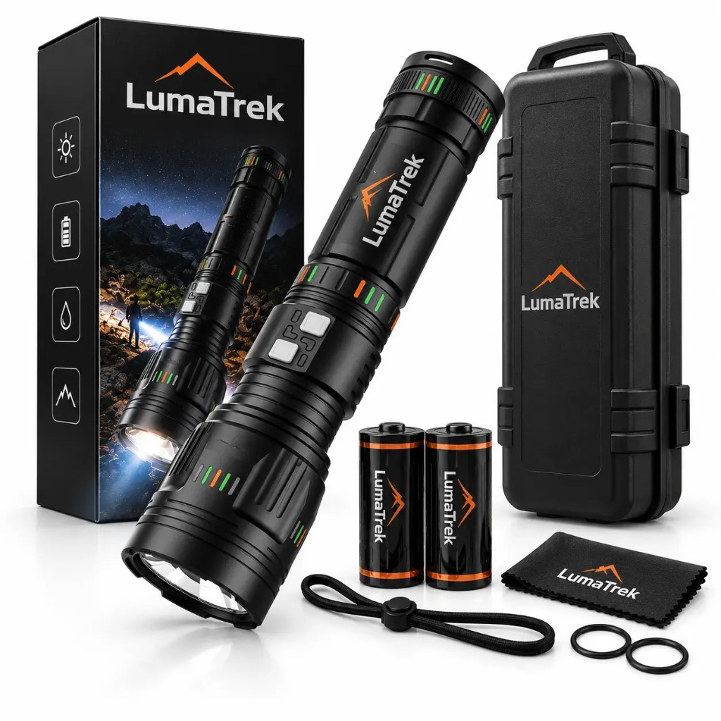 Kit completo LumaTrek con torcia, batteria, caricatore e custodia