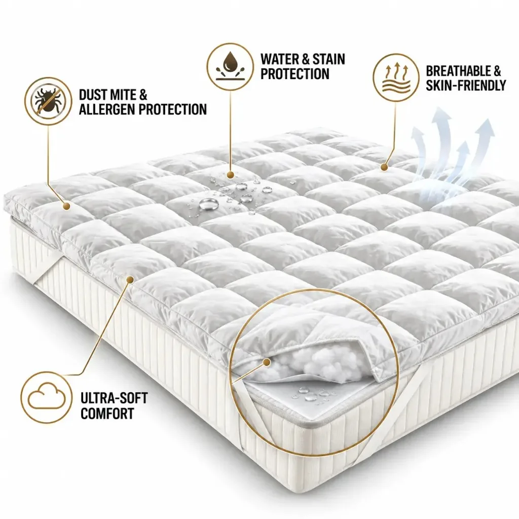 Topper Toprina con icone anti-acari, impermeabile, traspirante e comfort