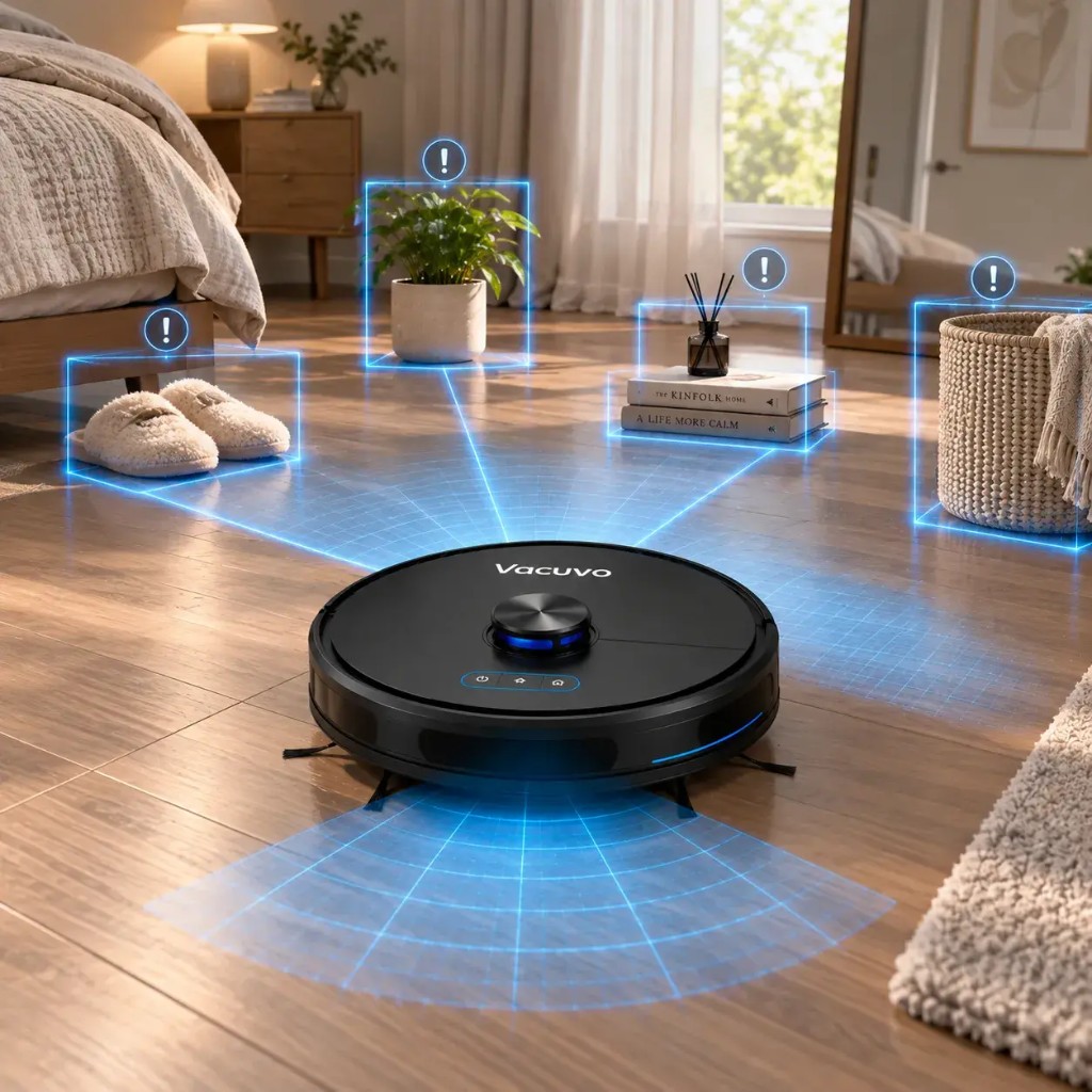 Vacuvo navigazione LiDAR 360° che rileva ostacoli in camera da letto