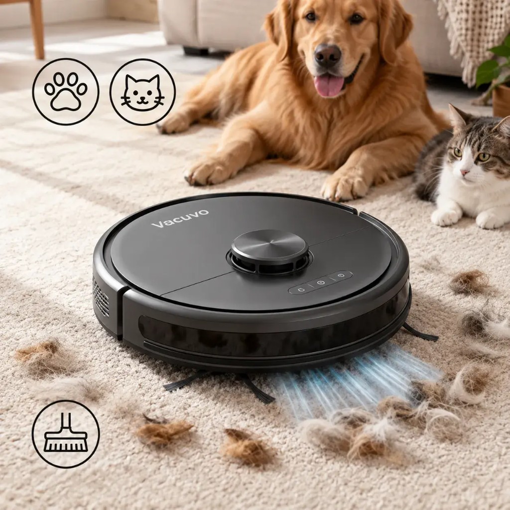 Vacuvo robot aspirapolvere che pulisce peli e briciole da tappeto e parquet