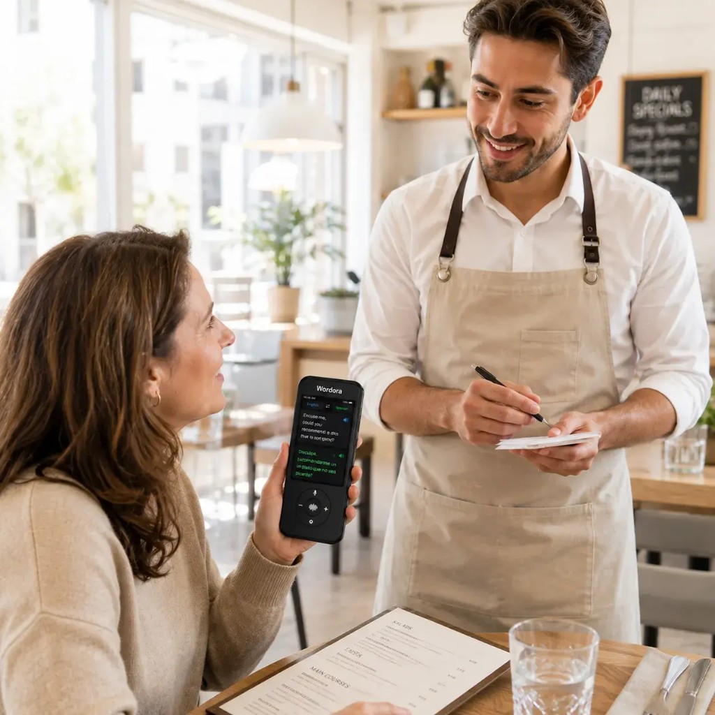 Wordora traduce un pedido en restaurante entre cliente y camarero en tiempo real
