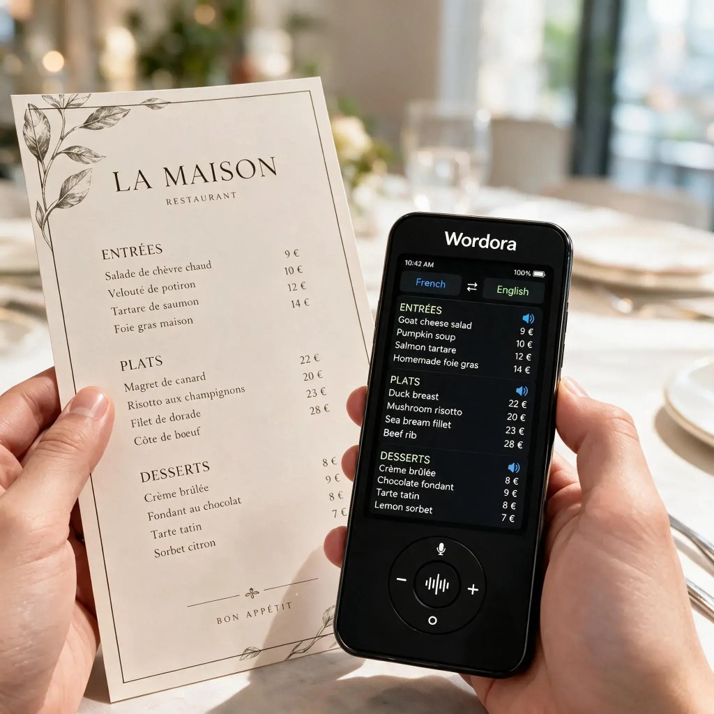 Wordora traduce un menú francés de restaurante en tiempo real