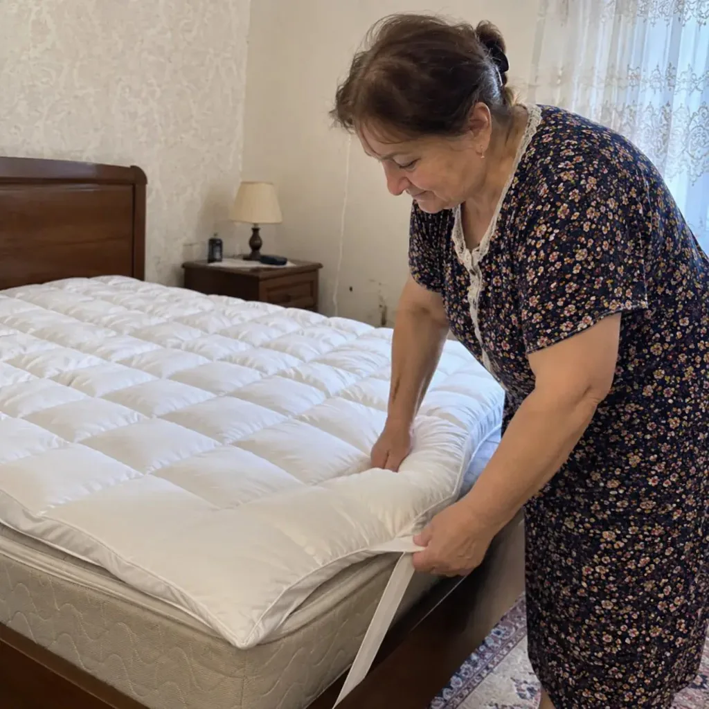 Cliente che fissa la cinghia angolare Toprina al materasso