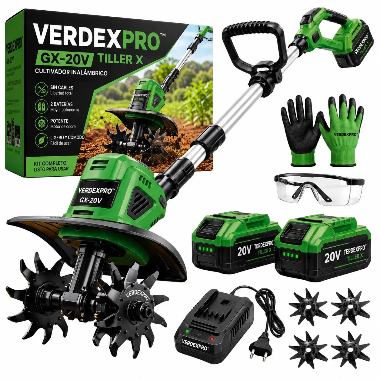 Complete VerdexPro cordless garden cultivator package