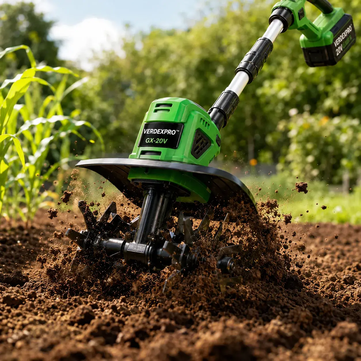VerdexPro cordless cultivator working through compact soil
