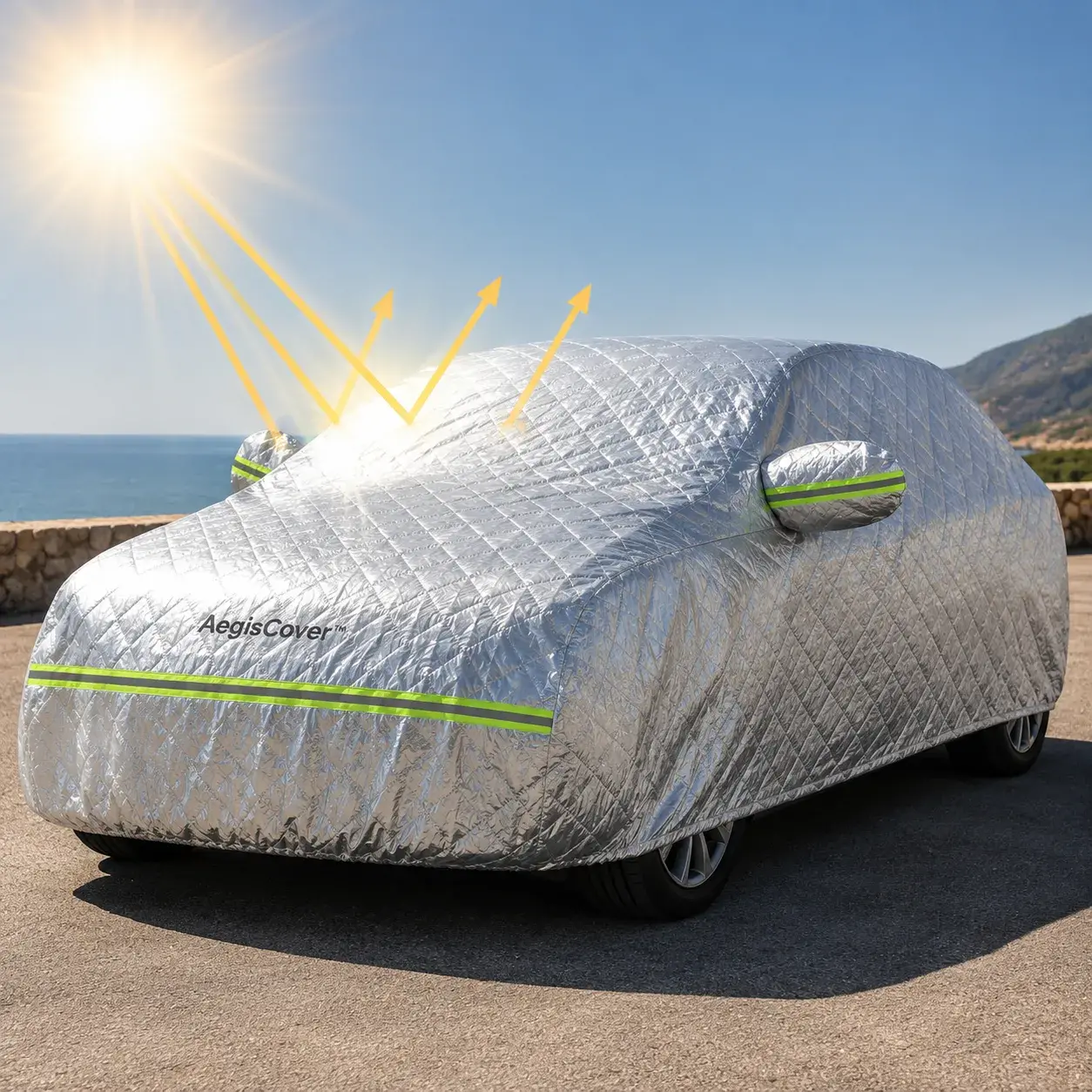 Reflexní plachta AegisCover chrání auto před slunečním zářením a horkem